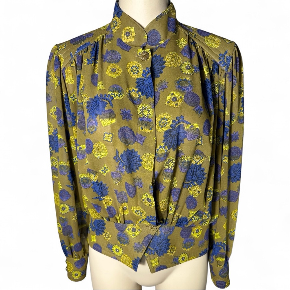 Elegant Floral Women's Blouse - Blue and Green